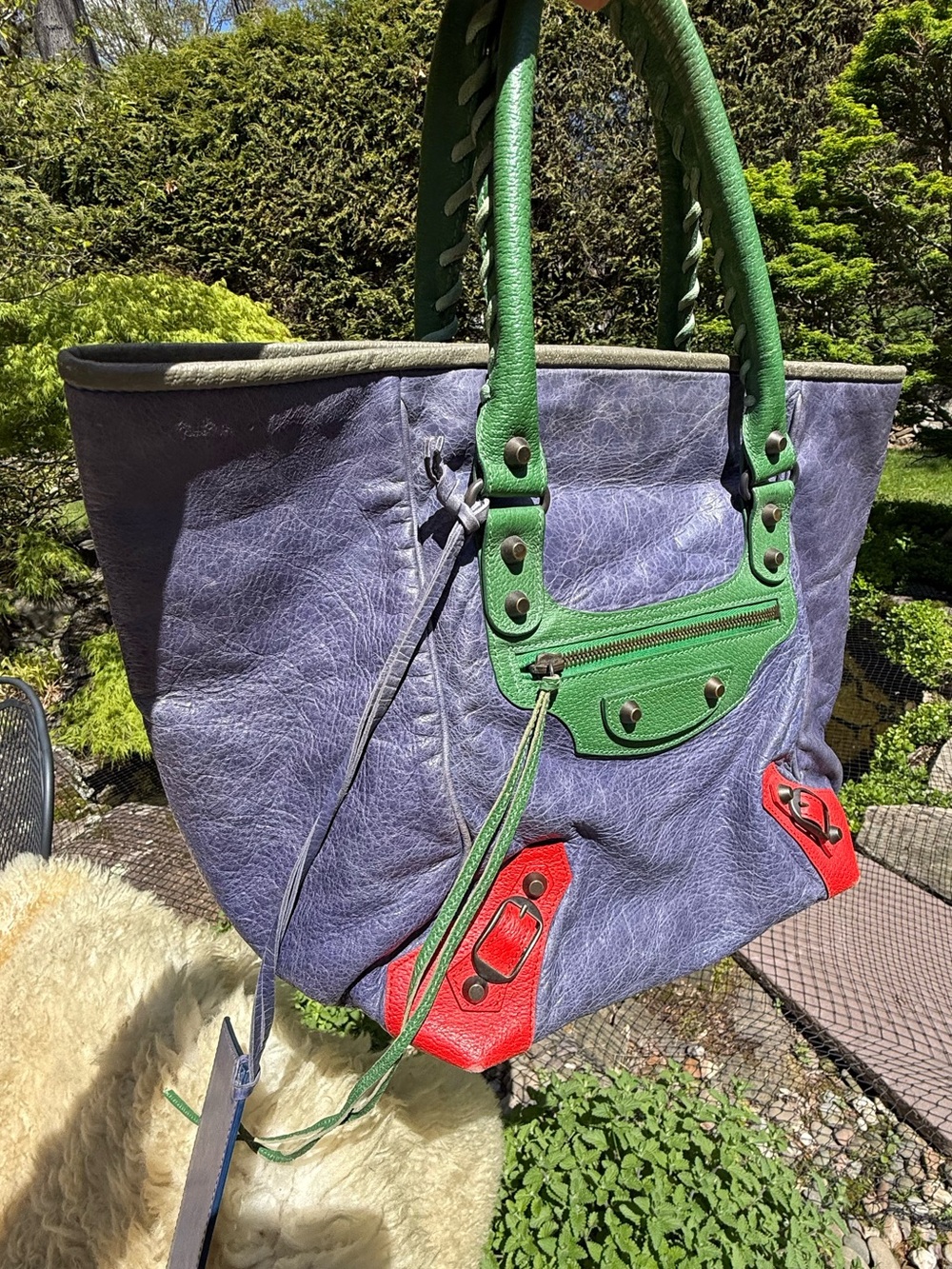 BALENCIAGA Multicolor City Bag Tote Small Sunday moto Blue Green Red - Picture 2 of 10